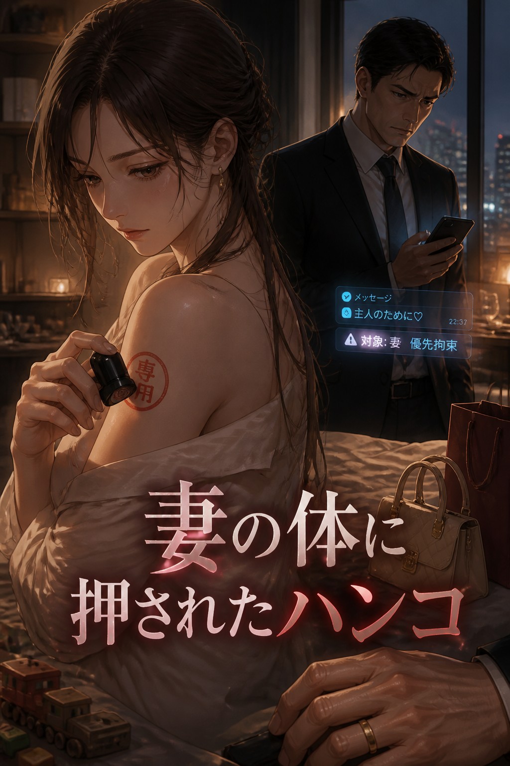 妻の体に押されたハンコ
