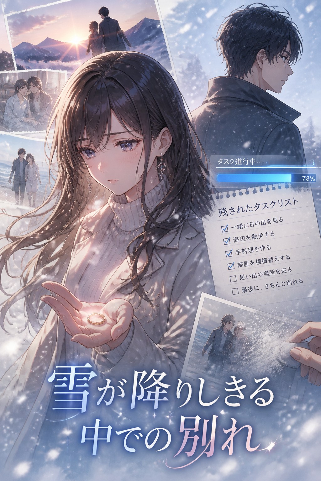 雪が降りしきる中での別れ