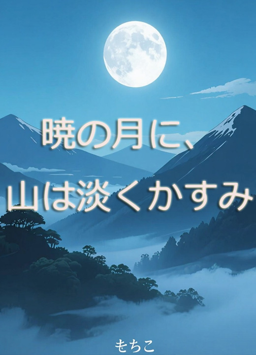 暁の月に、山は淡くかすみ