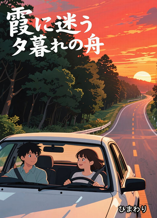 霞に迷う夕暮れの舟
