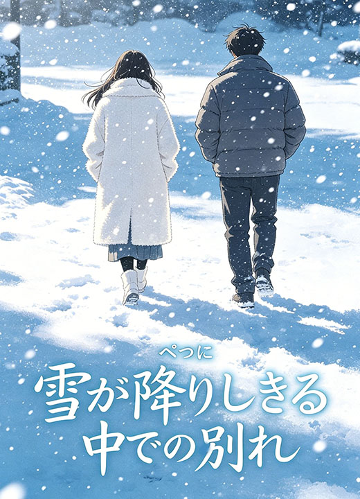 雪が降りしきる中での別れ